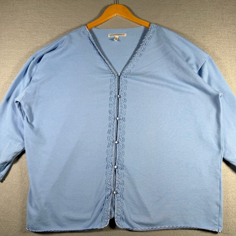 Victorias Secret Light Blue Lace Trim Button Front Cardigan XL Vintage Style